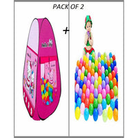 Pack Of 2 - Hello Kitty Tent House - Multicolor + Soft Plastic Balls 50 Pcs Set - Multicolour