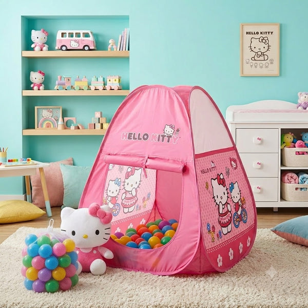 Pack Of 2 - Hello Kitty Tent House - Multicolor + Soft Plastic Balls 50 Pcs Set - Multicolour