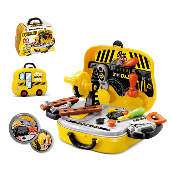 Kids Construction Tools Pretend Play Set Briefcase With Accessories Yellow